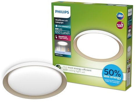 Philips Pebblo UltraEfficient LED Deckenleuchte, SceneSwitch, Weiß, 10W, 1950Lm, 4000K, IP20, kühlweißes Licht, 3 Lichteinstellungen