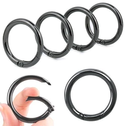 6 Stück Runder Karabiner 40mm Schwarz, Feder O-Ring | Rostfrei und Leicht zu Tragen, Federverschluss Leicht zu Öffnen und Schließen, für Innen- und Außenbereich