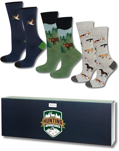 soxo Abenteuer Socken In Geschenkbox Lustige Geschenke Für Männer Herren Baumwolle Set Bunte Socks 40-45 Hunting 3 Paar