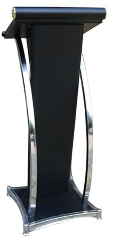 DOKERS Rednerpult-Podiumständer, Holz-Podium, Rednerpult-Podiumsständer, Multifunktions-Rednerpulte, Edelstahl-Podium, Büro-Rednerpulttisch mit schräger Schreibtischplatte(Black)