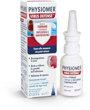 Physiomer Virus Defense, Spray nasale azione decongestionante e protettiva per ridurre i sintomi del raffreddore di origine vitale, 20ml.