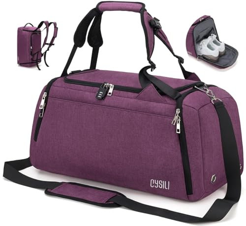 Sporttasche mit Schuhfach und Nassfach, 42L Handgepäck Tasche Sportrucksack Damen Herren, Gym Bag Reisetasche Groß mit Schultergurt und Zahlenschloss (Dunkelviolett)