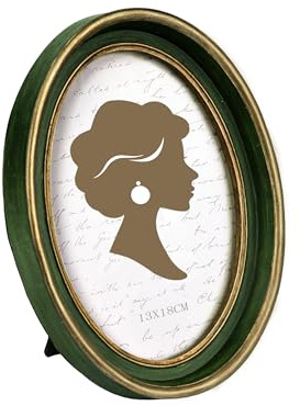 Tone Link. Vintage Ovaler Bilderrahmen 5x7 Zoll (12,7 x 17,8 cm), Luxuriöse Antike Fotorahmen mit Glasfront, Tischaufstellung und Wandaufhängung, Grün und Gold