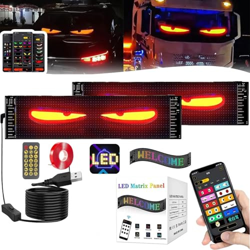 Ojos LED para Camion, Luz de Ojos de Diablo para automóviles, Pantalla LED Flexible Coche Programable Grande, para Coches Bricolaje Dinámica LED Inteligente Colorida Light(2pc,92x374mm)
