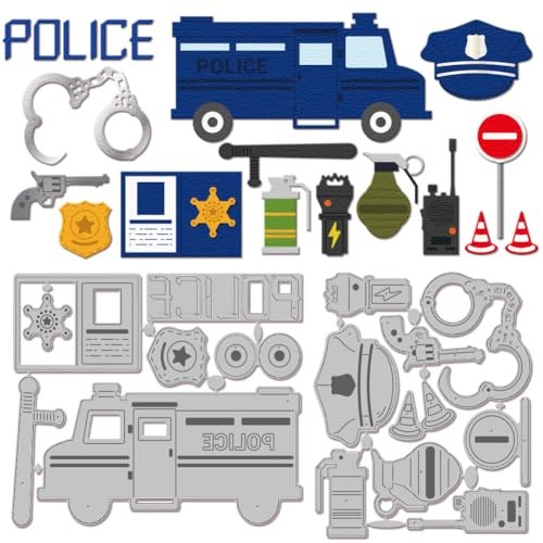 GLOBLELAND Stanzformen Für Polizeianzüge Polizeiabzeichen Aus Metall Stanzungen Für Polizeiautos Stanz Und Prägevorlagen Für Scrapbooking Basteln Papierkartenherstellung