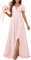 HPPEE Robes de demoiselles d'honneur en mousseline de soie à col en V pour femmes avec volants fendus Robe longue, Rose pâle, 58 Grote maten