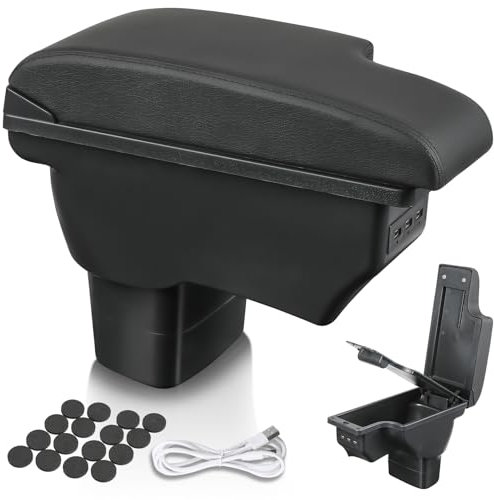 GEARCELL Car Armrest Storage Box Central Console Compatible With Nissan Juke/Infiniti ESQ 2011-2019 Double Layer Central Console Storage Box, PU Leather Storage Armrest Box with USB