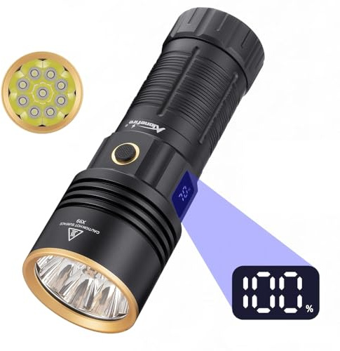 Alonefire X99 LED Taschenlampe 3500 Lumen Superhell USB C Aufladbar Digitale Anzeige 4 Einstellbare Modi Wasserdichte Rückwärtsladung mit Akku für Camping, Notfälle, Wandern, Zuhause