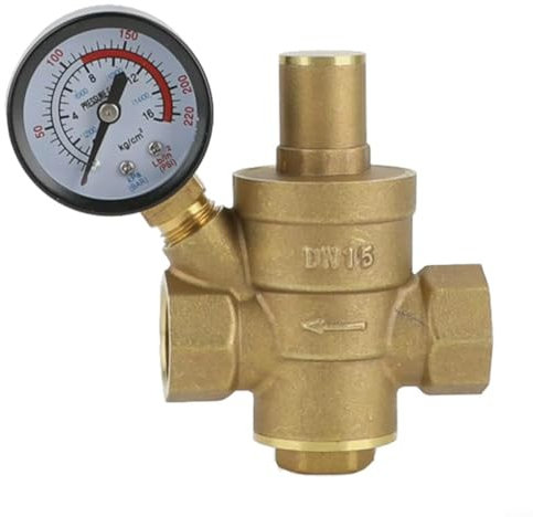 Gettimore Messing Wasserdruckminderer Ventil DN15 1/2 Zoll mit Manometer Einstellbare Durchflusskontrolle für Sanitärsysteme