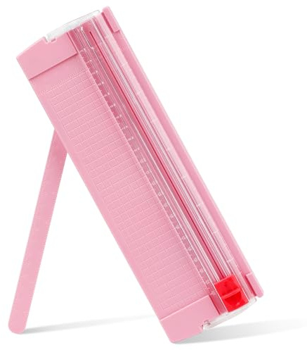 Mini-Papierschneider, Papierschneider Guillotine A4 A5 mit automatischer Sicherheitssicherung für Papieretikettenkarte, Handwerkspapier und Fotos (Pink)