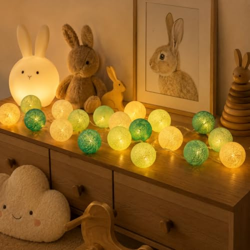 Cotton Ball Lichterkette,3M 20 LED Lichterkette Kugeln Batterie,3cm Baumwollkugeln lichterkette,Durchmesser lichterketten Kugeln für Kinderzimmer,Schlafzimmer,Hochzeit,Weihnachten,Party Deko