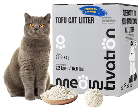 Tofu kattströ - Klumpbildande och växtbaserad av ärtfiber, 99% dammfri, optimal luktkontroll, spolbar i toaletten, oparfymerad, 7,2 kg