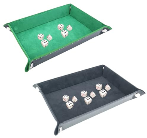 JYNVO 2pcs Faltbares Würfelbrett, Rechteckiger Samt Leder Würfelteller, Zwei Seiten Würfelschale für Dungeons and Dragons, RPG & Brettspiele