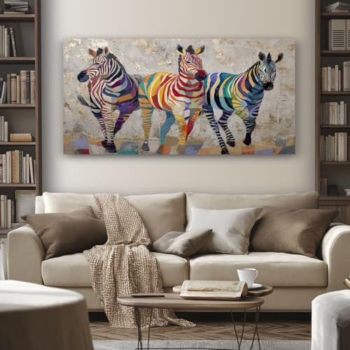 SKOEUI Leinwand Bilder Tiermuster Zebra 70x140 cm Großes Wandbilder | Wohnzimmer Bunt Gestreift Modern Gemälde Deko für Schlafzimmer & Büro leinwandbild Without Frame
