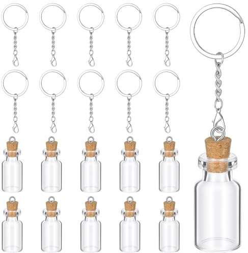 10 Stück Reagenzglas mit Korken Weihnachten Wunschflasche Mini Flaschen | Glas Glasflaschen Mini Flaschen zum Befüllen Schlüsselanhänger für Heimwerker, Basteln, Hochzeit, Deko Weihnachten