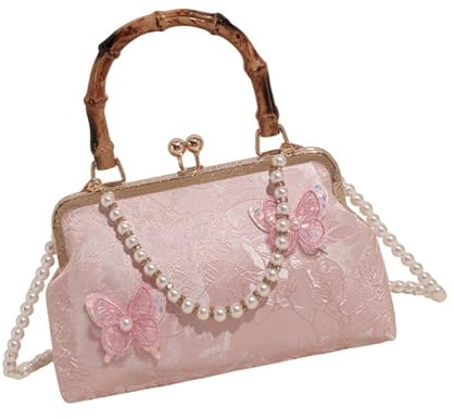 ULIJTH Elegante Umhängetasche mit Stickerei, Abendtasche, Umhängetasche, Abendtasche, Handtasche für modische Damen und Mädchen, Schulterkette, B, One Size
