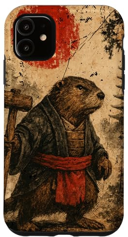 Beaver Sohei Monk Japanese Anime Vintage Ukiyo-e Ink Art Case for iPhone 11