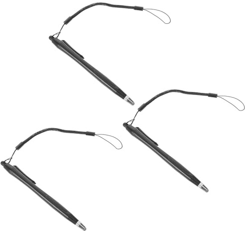 3 Stück-Pack Kapazitiver Touchpen mit 4mm Feiner Spitze für Touchscreens | Rutschfest, Ergonomische Form und Trageschlaufe, Kunststoffgehäuse, Schwarz, für Computer, Online Lernen und Unterhaltung