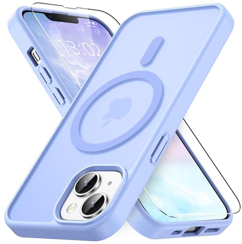 Vansdon Cover Magnetica per iPhone 13/14 con 1 Pezzi Vetro Temperato | Viola chiaro, Compatibile con Magsafe, Protezione anticaduta di livello militare, Cover Traslucida Opaca Sottile Antiurto