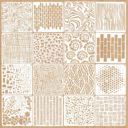 Sylalxeba 16 Stück Geometrische Texturen Schablonen Malen, Wiederverwendbare Malschablonen für Holz, Wand, Fliesen, Scrapbooking und Bastelprojekte