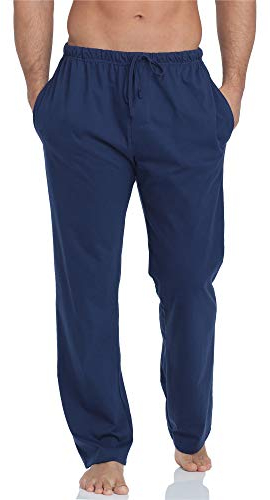 Timone Pantaloni Uomo Pigiama in 100% Cotone Caldo, Lunghi e Leggeri, Abbigliamento da Notte, Tinta Unita e Fantasia a Quadri, con Tasche Laterali TPP-001 (Blu Scuro, XXL)