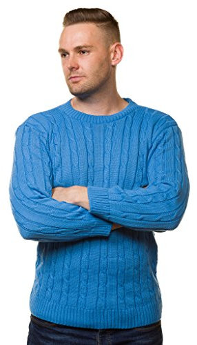 Bay eCom UK New Men’s Chunky Cable Knit Pullover Thick Jumper Warm Winter Sweater S to 5XL Blue