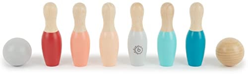 Bieco Mini Kegelspiel für Kinder aus Holz | ca. 10 cm | 8-TLG. Bowling Set Kinder | Outdoor Spielzeug | Kinder Spiele für Draußen Kinder | Kegel Outdoor Spiele Erwachsene | Set Spiel | Garten Spiel