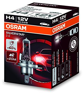 Osram SILVERSTAR 2.0 H4, Halogen-Scheinwerferlampe, 64193SV2, 12V PKW, Faltschachtel (1 Stück)