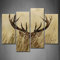 First Wall Art 4 Panel Hirsch leinwand Bilder Wohnzimmer mit langem Geweih in den Büschen Wandkunst Gemälde Der Bilddruck auf Leinwand Tierbilder für Home Decor Dekoration
