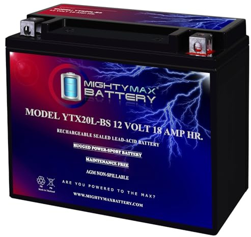 Mighty Max Battery YTX20L-BS - 12 Volt 18 AH, 270 CCA, Rechargeable Maintenance Free SLA AGM Motorcycle Battery