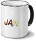 printplanet Tasse mit Namen Jan - Motiv Schokoladenbuchstaben - Namenstasse, Kaffeebecher, Mug, Becher, Kaffeetasse - Farbe Schwarz