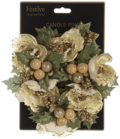 Creme und Gold Peony Tisch Kerze Ring – 200 mm