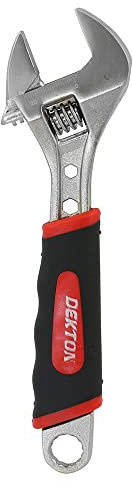Dekton 8 Sure Grip Adjustable Spanner-1 Jaw Capacity| Straight Jaw Wrench| Printed Width Scale| Sure Grip - Non Slip Grip Handle for Comfort| Hardened and Tempered Steel| Bonus 14mm Ring Spanner