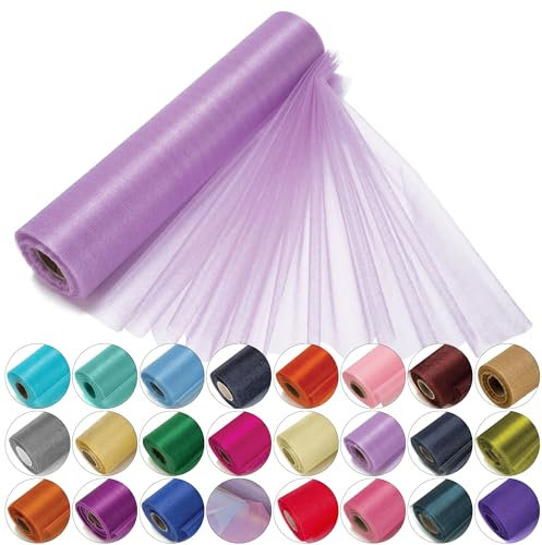 Trimming Shop Organza Roll Snow Sheer Glitter Fabric 25m x 29cm for Wedding Venue, Chair Bow Sash, Table Runner, Christmas Event, Party Decoration, DIY Craft Projects, Light Purple