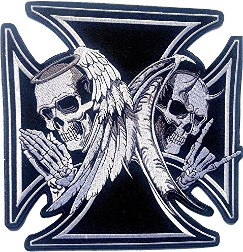 Skull-Aufnäher-Kreuz-Patches-Applikation-Stickerei-groß für Jeans-Jacke-n Kleidung Aufbügler zum aufbügeln 24 x 24 cm “