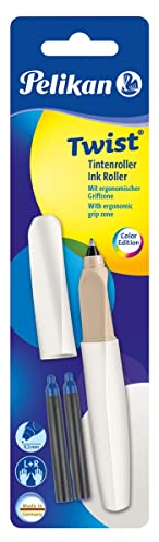 Pelikan 811460 Tintenroller Twist White Pearl, 1 Tintenroller und 2 Tintenrollerpatronen