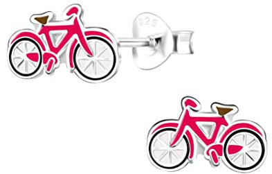 Bungsa Fahrrad Ohrstecker Damen aus 925 Silber pink
