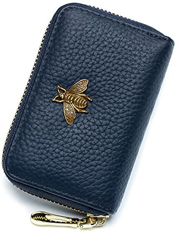 imeetu RFID-Kreditkarteninhaber kleine Leder Zipper Kartenetui Brieftasche für Frauen 12 Kartenfächer (Blau)