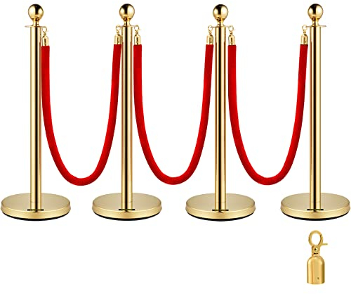 Mophorn Ausziehbarer Klebebandhalter, 4 Set, Sicherheitsbarrieren mit 3 Saiten, Seillänge: 1,5 m, goldfarben
