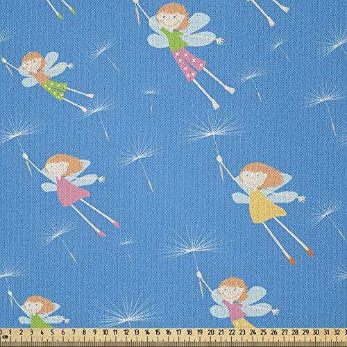 ABAKUHAUS Kinder Stoff als Meterware, Feen in den Himmel, Microfaser Multi Zweck Dekostoff für Kunsthandwerke, 3M (230x300cm), Blau Weiß