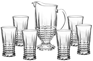 Highball Water Juice Tumbler Drinking Glasses with Jug 1.2L 7 Piece Crystal Cut Effect Glass Carafe Pitcher with Tumbler Glasses Set Cocktail Hiball Beverage Glasses (Rectangular)