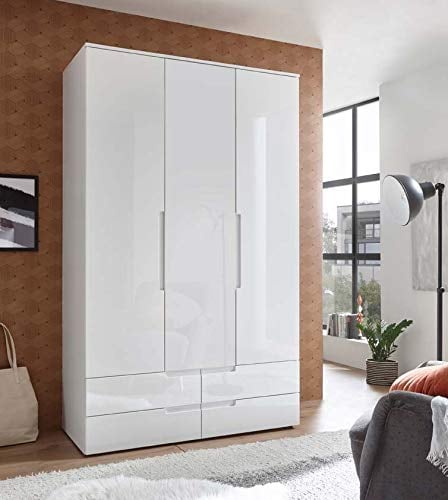 möbelando Schlafzimmerschrank Schrank Kleiderschrank Suzette I Weiß/Weiß Hochglanz