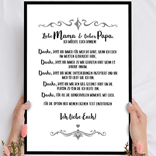 Elbeffekt Holzbild Danke, Eltern - personalisierbar zum Hinstellen/Aufhängen optional beleuchtet, Danke Mama mit Spruch auf Holz - Wand-Bild Aufsteller Dekoration - persönliches Geschenk