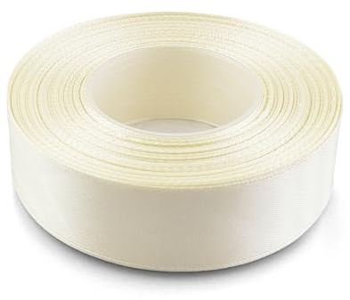 Netuno 1x Satinband Ecru 25 mm x 32 m Schleifenband Geschenkband Dekoband Stoffband bunt Satinrolle farbig Bänder elegant zum Basteln für Hochzeit Taufe Geburtstag Weihnachten Ostern Geschenk