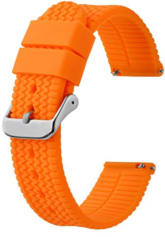 BISONSTRAP Bracelet de Montre en Silicone avec Dégagement Rapide, 20mm Bande de Remplacement, Orange Citrouille/Boucle Argent