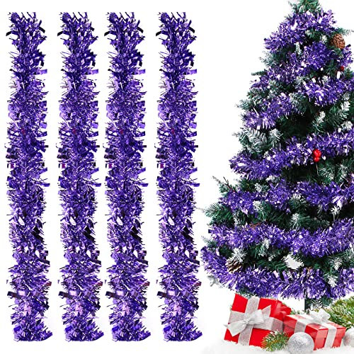 Bluelves Ghirlanda Albero di Natale, 4PCS Festoni Natalizi, 2M Festoni Albero di Natale, Ghirlanda Orpelli Natalizia, Ghirlanda Natalizia per Albero Natalizie Decorazioni Casa Interno Esterni (Viola)