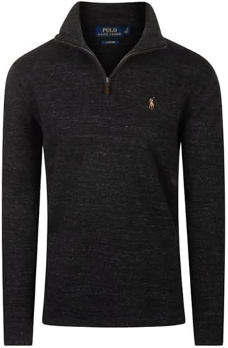 POLO RALPH LAUREN Suéter con Media Cremallera, Gris Carbón, Manga Larga, con Logo Bordado