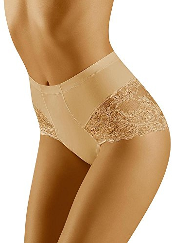 Wolbar Damen Sexy Shapewear-Slips Spitze Miederslip Hohe Taille Figurformende WB184, Beige,M