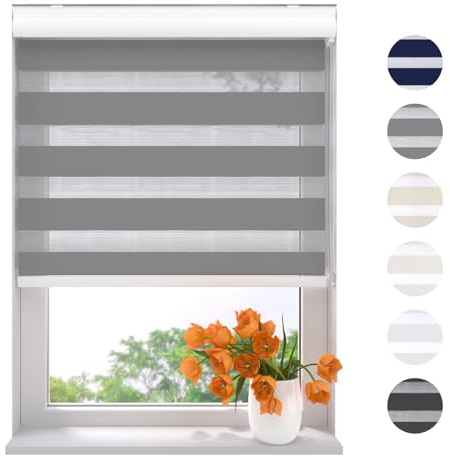 Radeco® Doppelrollo mit Kassette 200 x 175 cm (BxH) grau, Blickdicht oder Transparent, ohne Bohren möglich, doppelrollo wandmontage, Duo Rollo, doppelrollo 200 cm breit