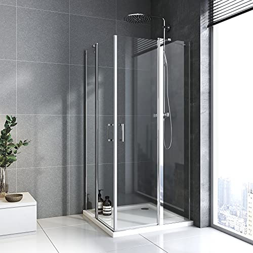 BD-Baode Duschkabine 80x80cm Eckeinstieg Schwingtür Pendeltür mit Festem Segment 6mm NANO ESG Sicherheitsglas Duschabtrennung Duschwand Höhe 185cm